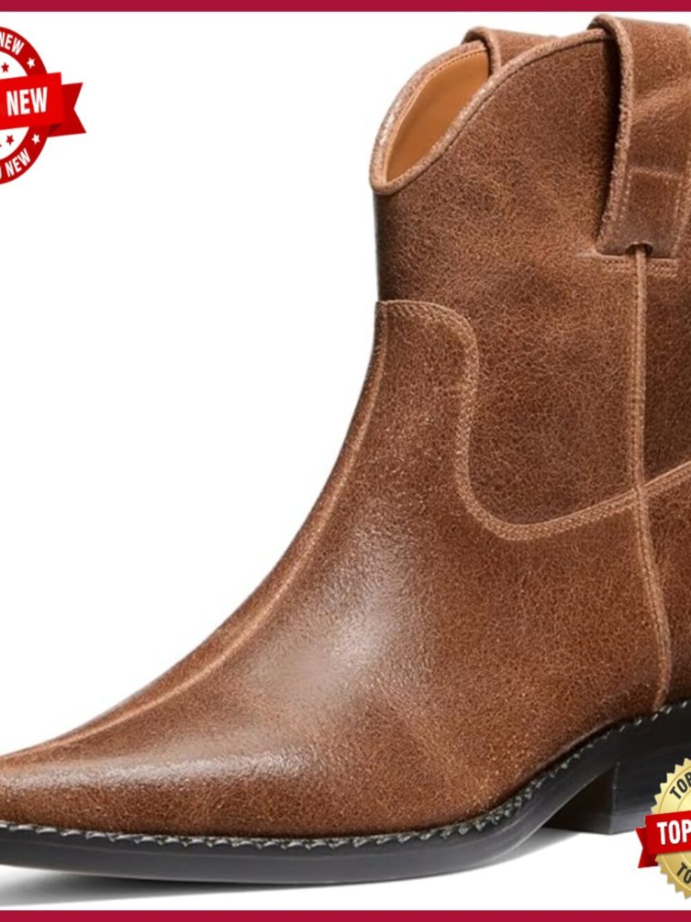 Women's Leather Pointed-Toe Ankle Bootie, Western Style